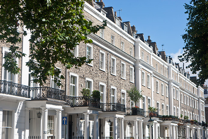 large row of attached homes